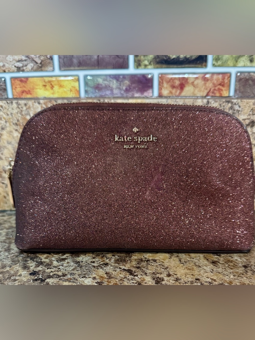 kate spade Glitter Burgandy Sparkle Cosmetic Pouch